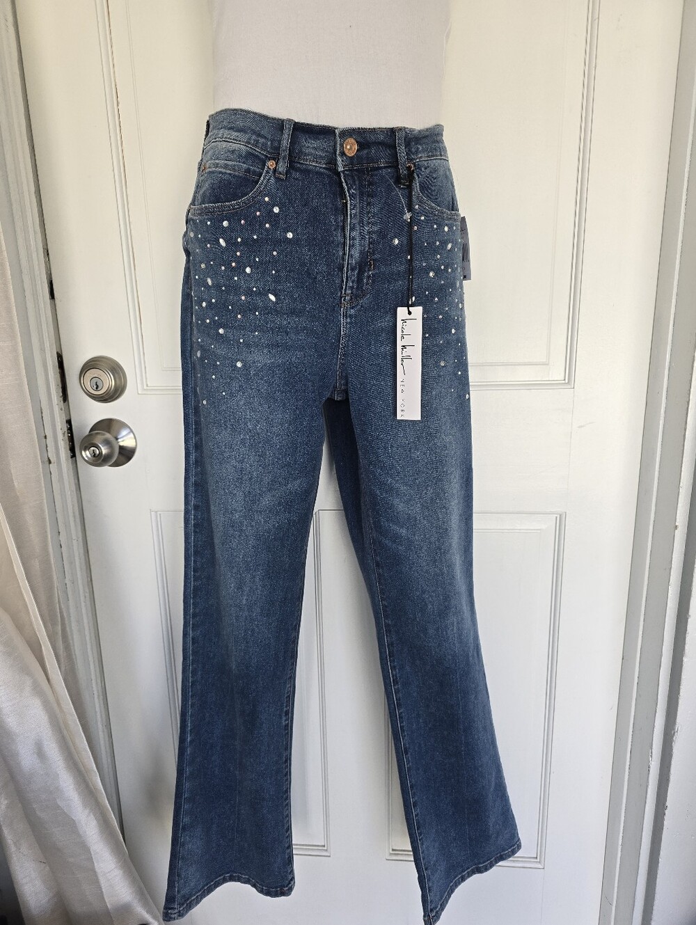 Nicole Miller Soho High Rise Bootcut Stretch Jeans with Crystals Women's 10